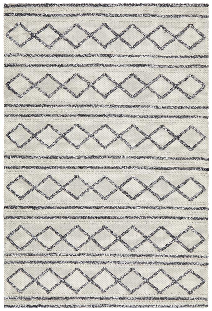 Studio Milly Textured Woollen Rug White Grey - ICONIC RUGS