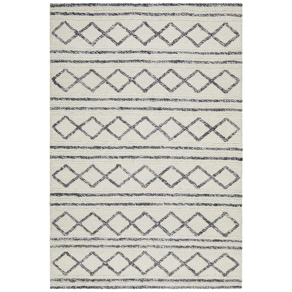 Studio Milly Textured Woollen Rug White Grey - ICONIC RUGS