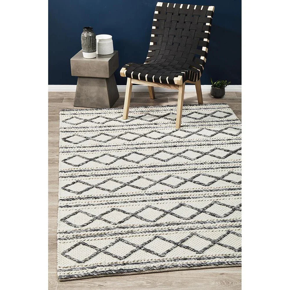 Studio Milly Textured Woollen Rug White Grey - ICONIC RUGS