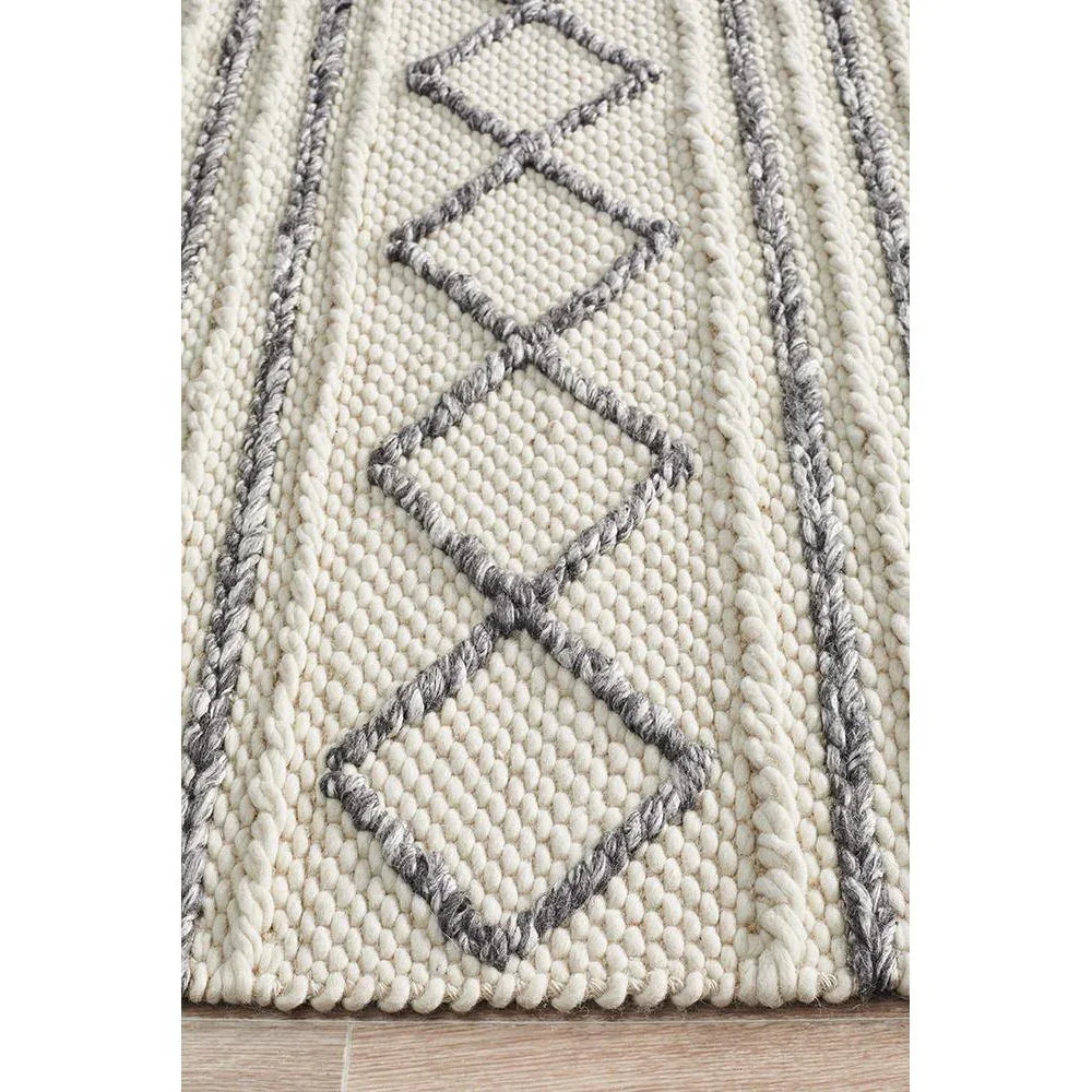 Studio Milly Textured Woollen Rug White Grey - ICONIC RUGS