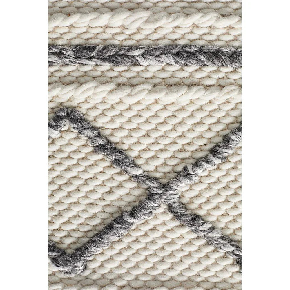 Studio Milly Textured Woollen Rug White Grey - ICONIC RUGS