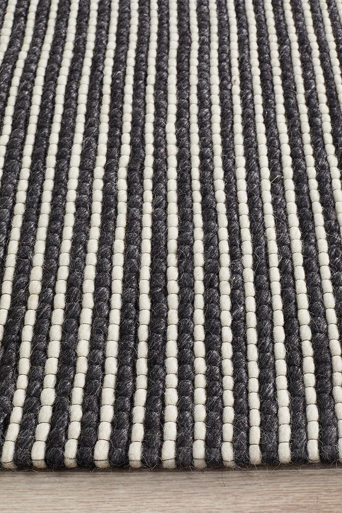 Studio Oskar Felted Wool Striped Rug Black White - ICONIC RUGS