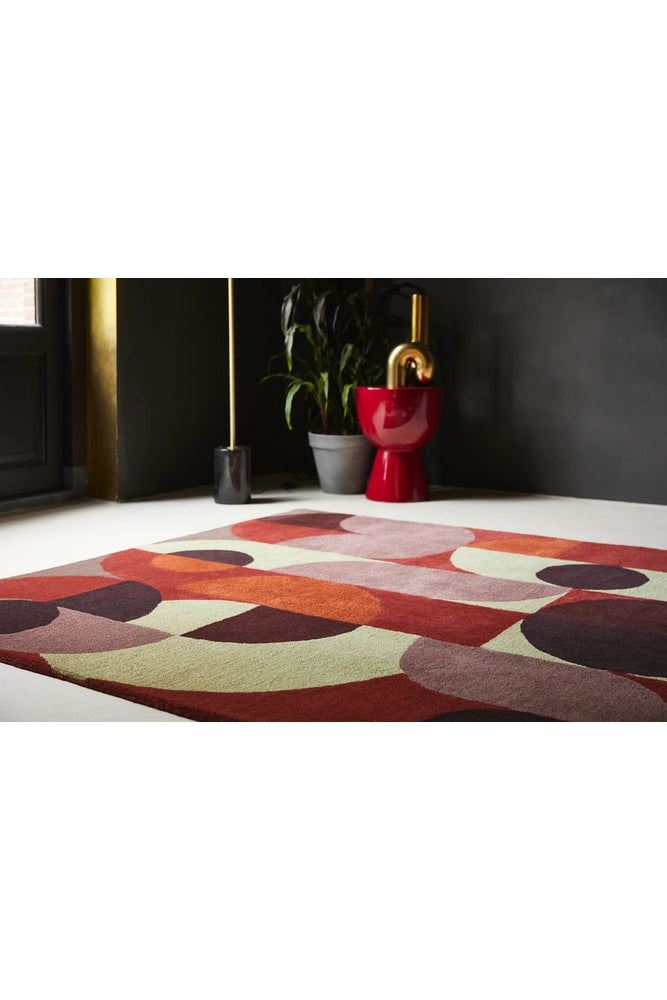 B&C Decor Cosmo Red Pale Green Pure Wool Designer Rug