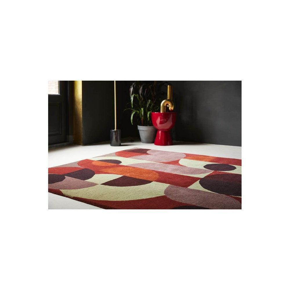 B&C Decor Cosmo Red Pale Green Pure Wool Designer Rug