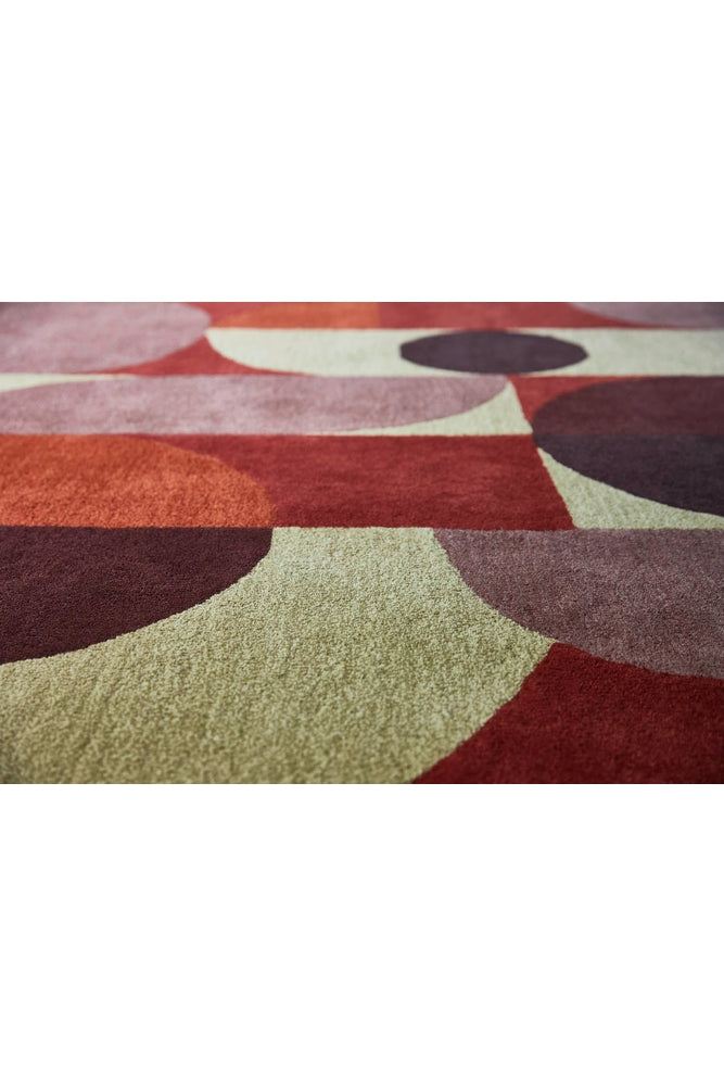 B&C Decor Cosmo Red Pale Green Pure Wool Designer Rug