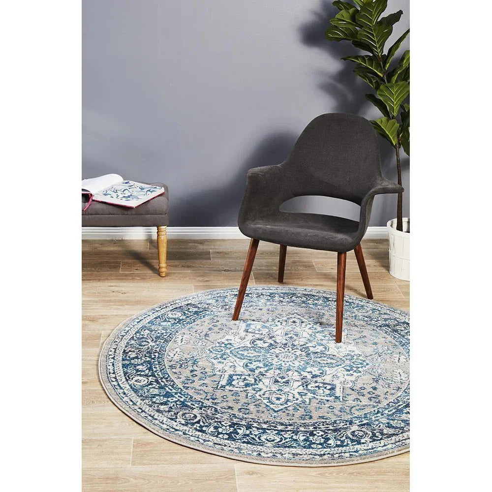 Babylon 207 Blue  Round Rug - ICONIC RUGS
