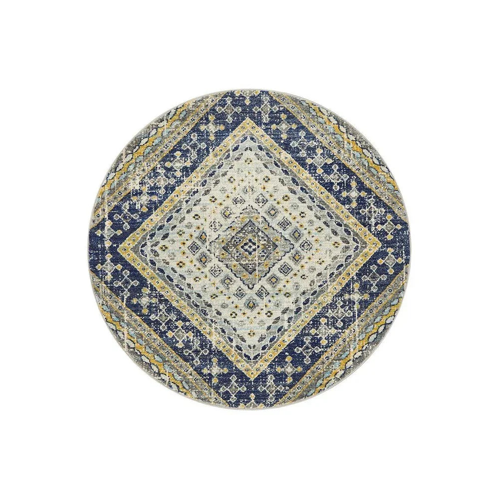 Babylon 203 Navy  Round Rug - ICONIC RUGS