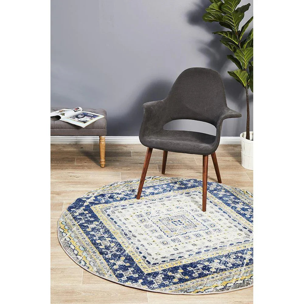 Babylon 203 Navy  Round Rug - ICONIC RUGS