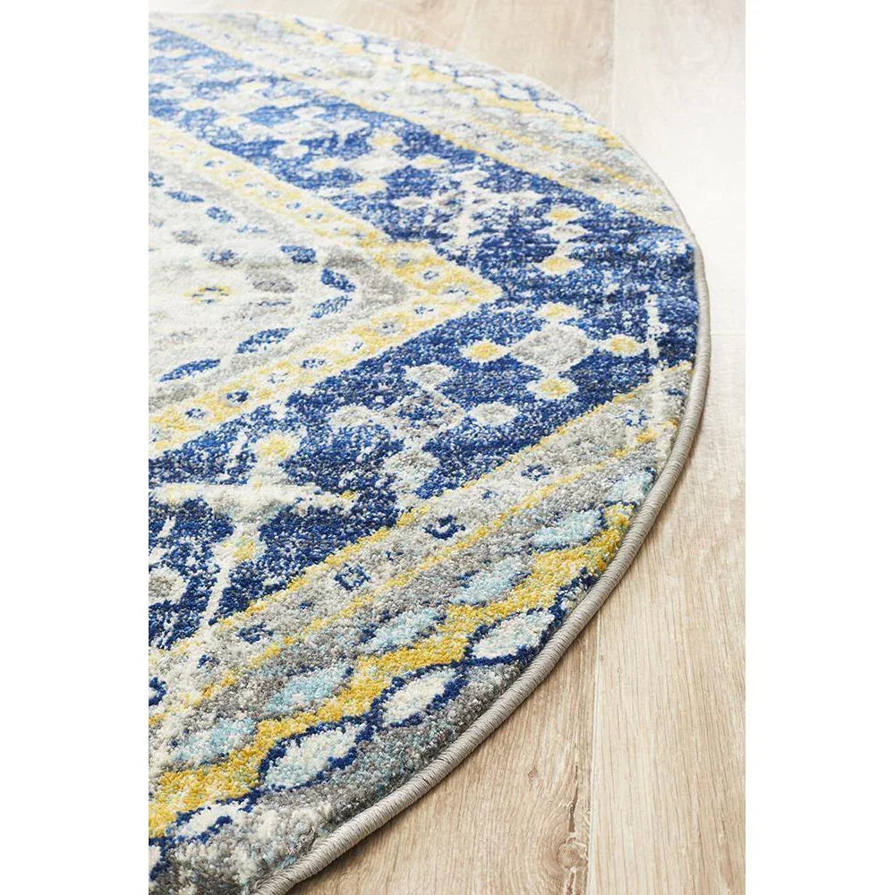 Babylon 203 Navy  Round Rug - ICONIC RUGS