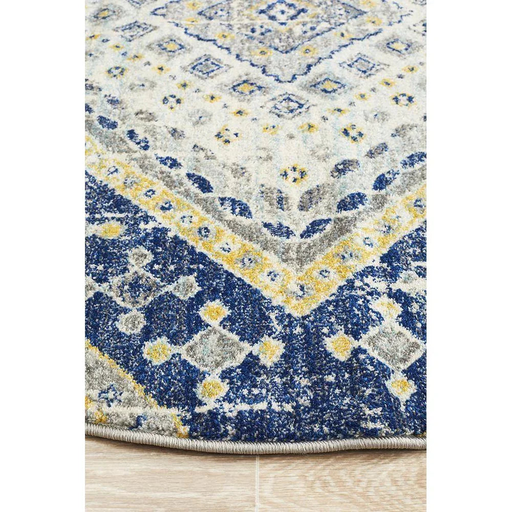Babylon 203 Navy  Round Rug - ICONIC RUGS