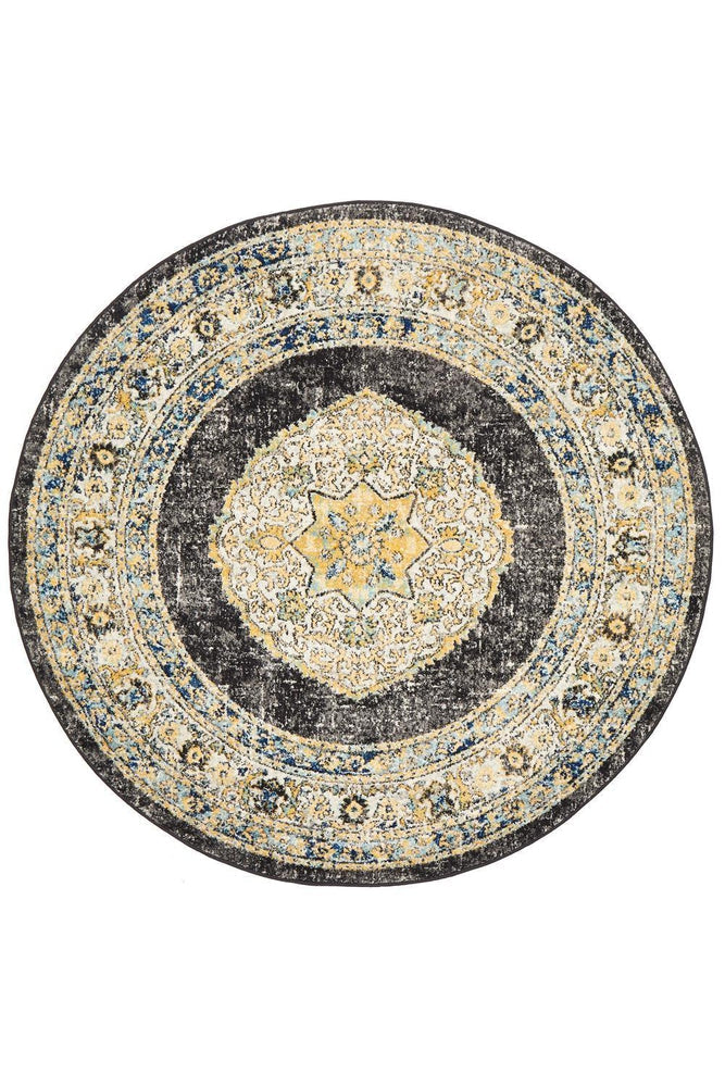 Century 955 Charcoal Round Rug - ICONIC RUGS