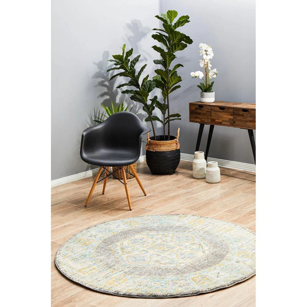 Century 944 Grey Round Rug - ICONIC RUGS