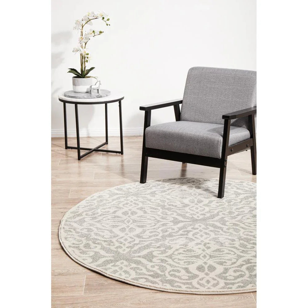 Chrome Lydia Silver Round Rug - ICONIC RUGS