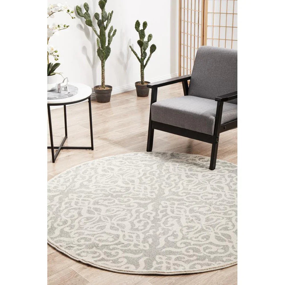 Chrome Lydia Silver Round Rug - ICONIC RUGS