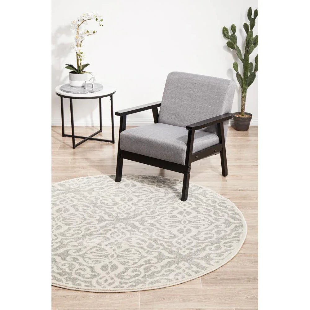 Chrome Lydia Silver Round Rug - ICONIC RUGS