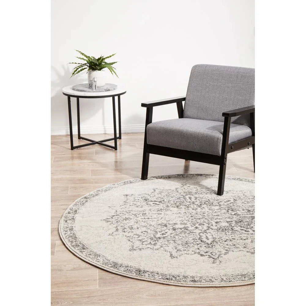 Chrome Rita Silver Round Rug - ICONIC RUGS