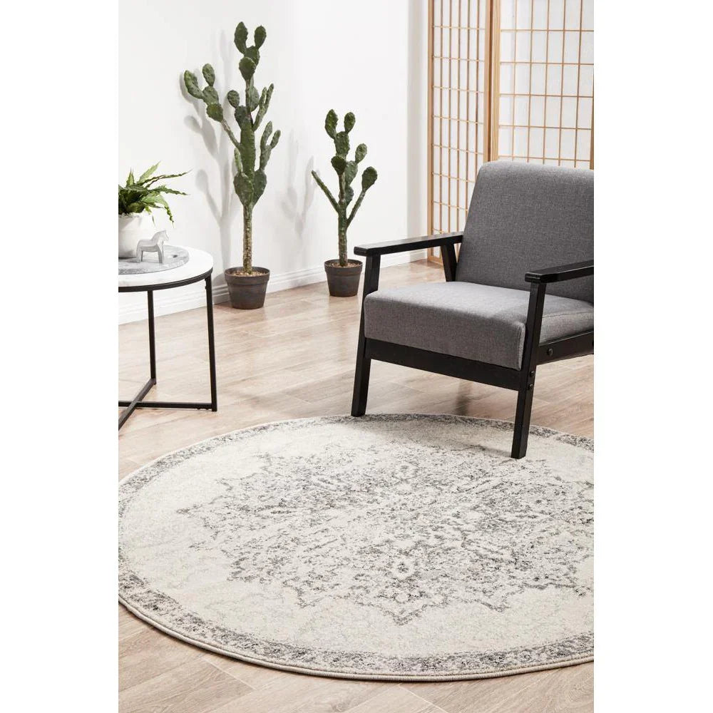Chrome Rita Silver Round Rug - ICONIC RUGS