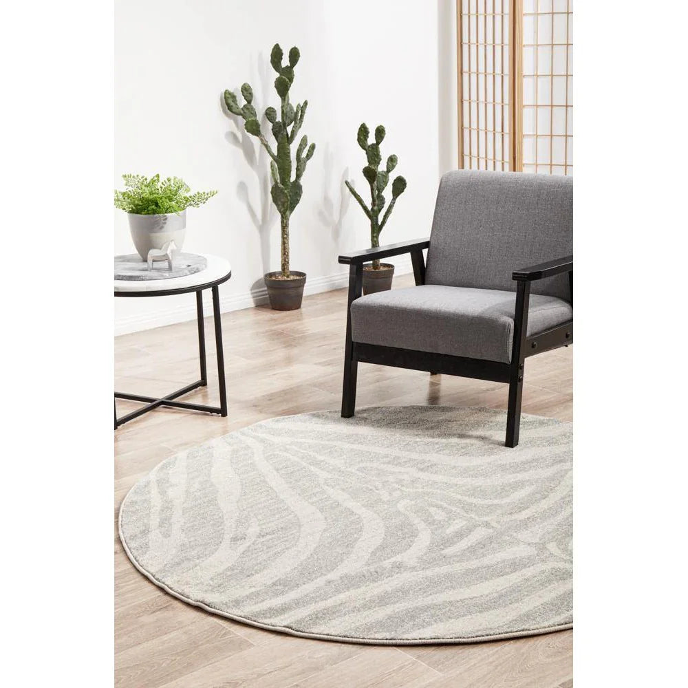 Chrome Savannah Silver Round Rug - ICONIC RUGS
