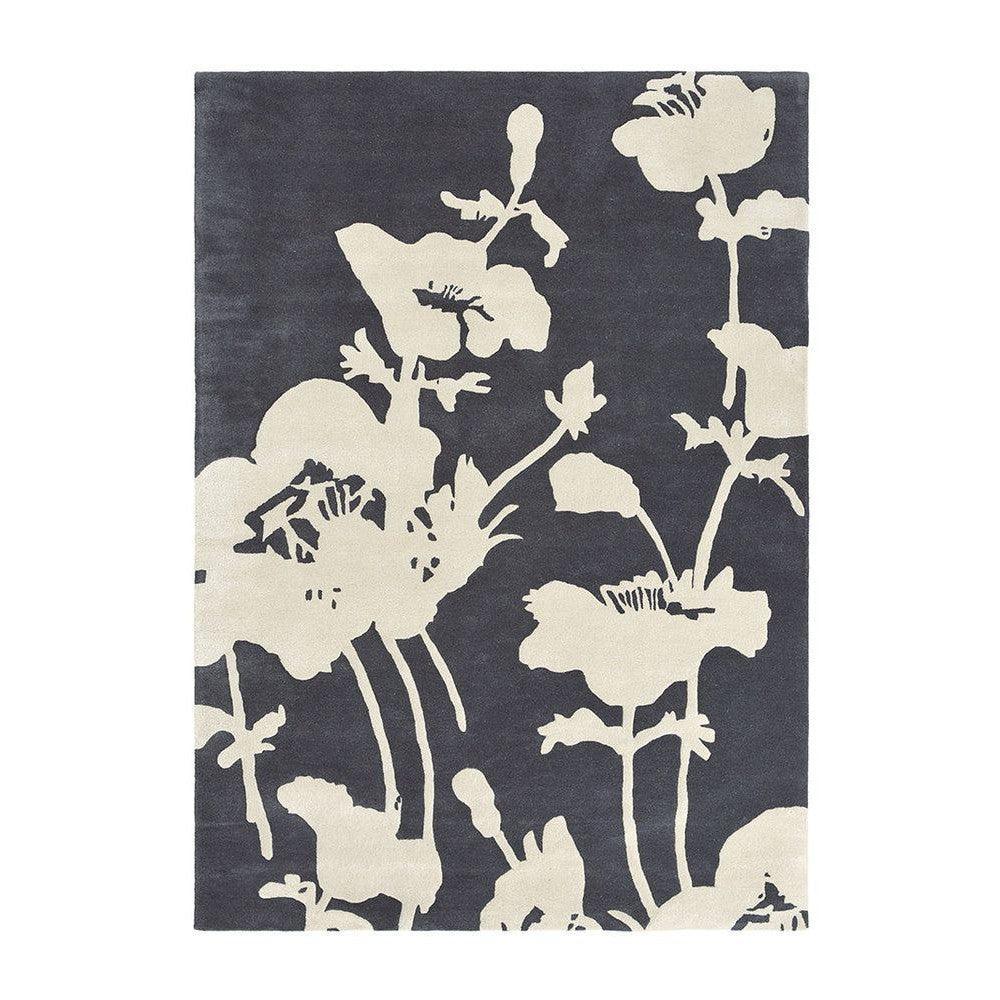 Florence Broadhurst Floral Charcoal Wool Designer Rug