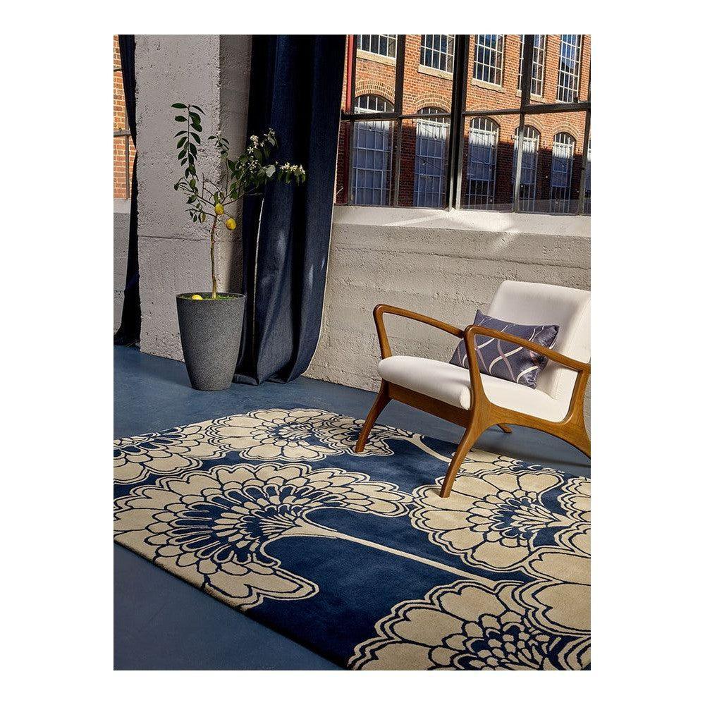 Florence Broadhurst Japanese Floral Midnight Pure Wool Designer Rug