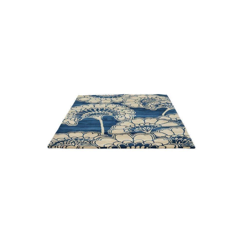 Florence Broadhurst Japanese Floral Midnight Pure Wool Designer Rug