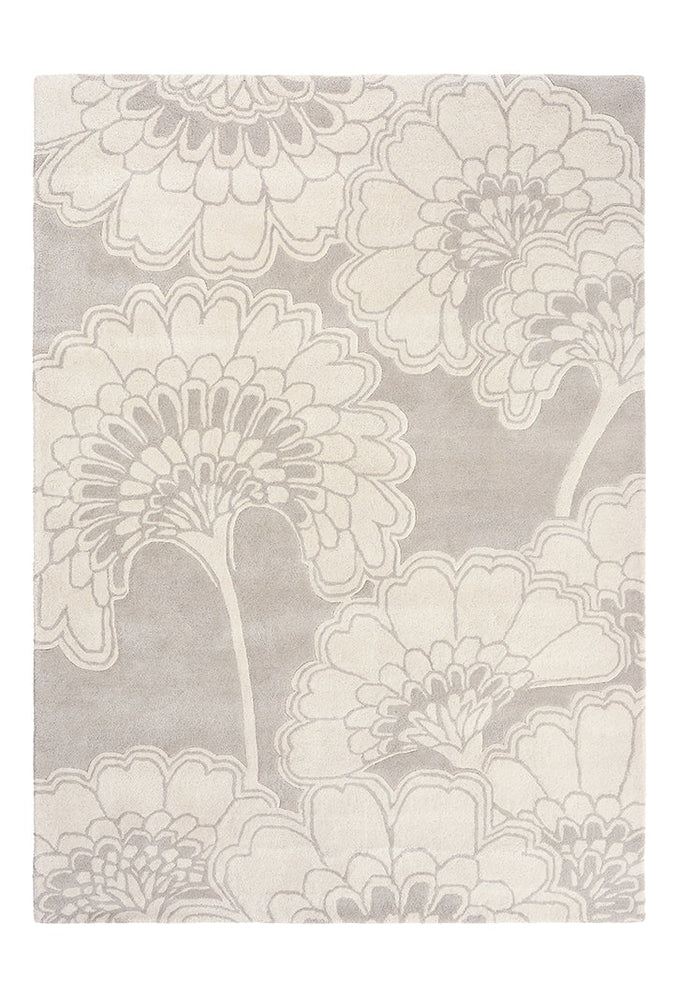 Florence Broadhurst Japanese Floral Oyster Pure Wool Designer Rug