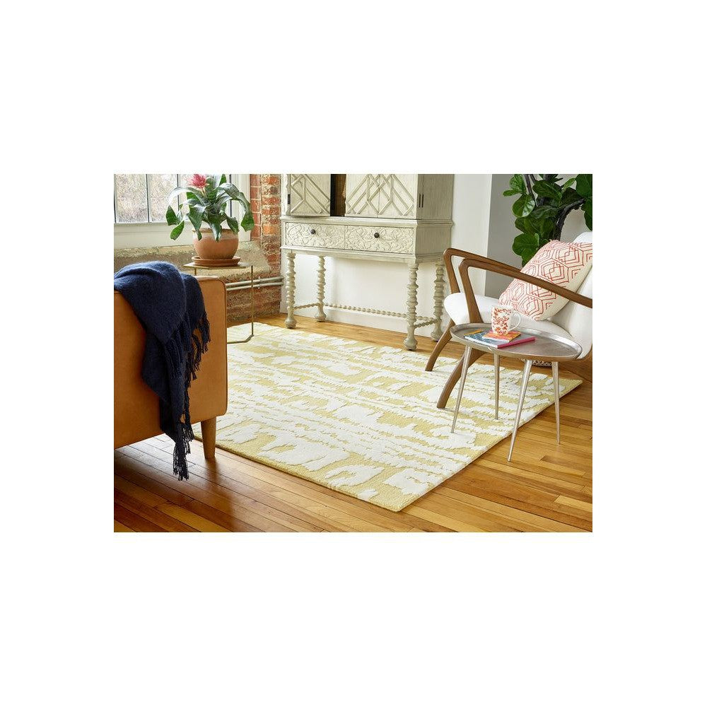 Florence Broadhurst Waterwave Stripe Citron Pure Wool Designer Rug