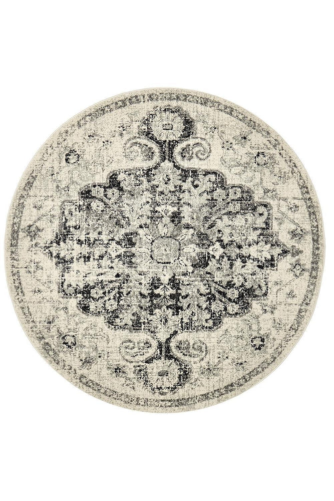 Museum Transitional Charcoal Round Rug
