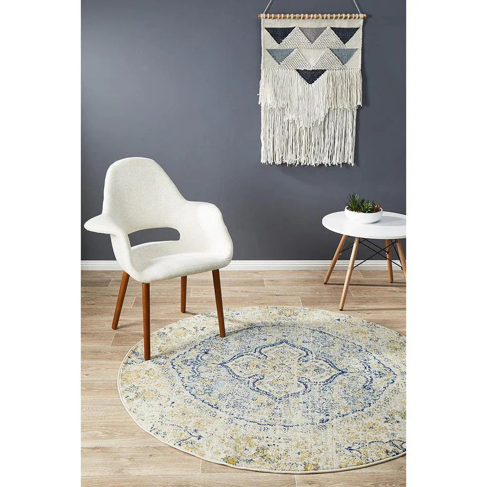 Museum Tyler Sky Blue Round Rug