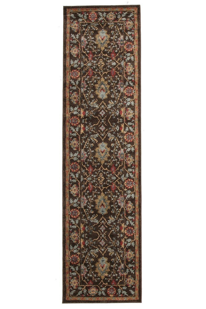 Jewel Nain Design 804 Brown Red Runner Rug - ICONIC RUGS
