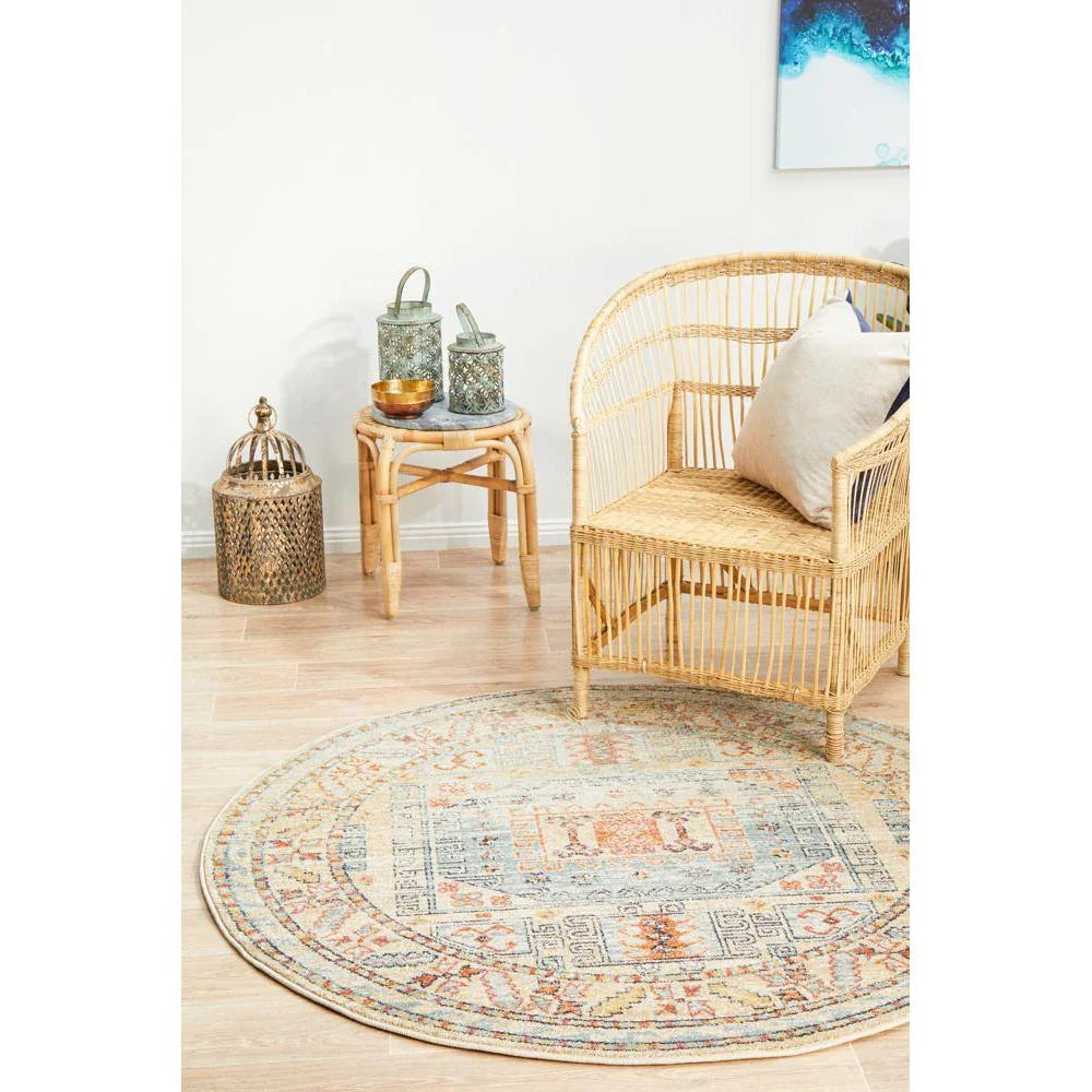 Legacy Sky Blue Round Rug - ICONIC RUGS
