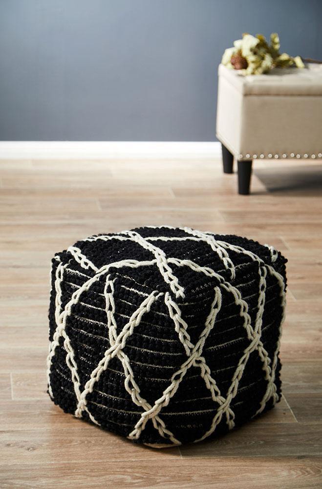 ICONIC RUGS 509 Black Ottoman - ICONIC RUGS