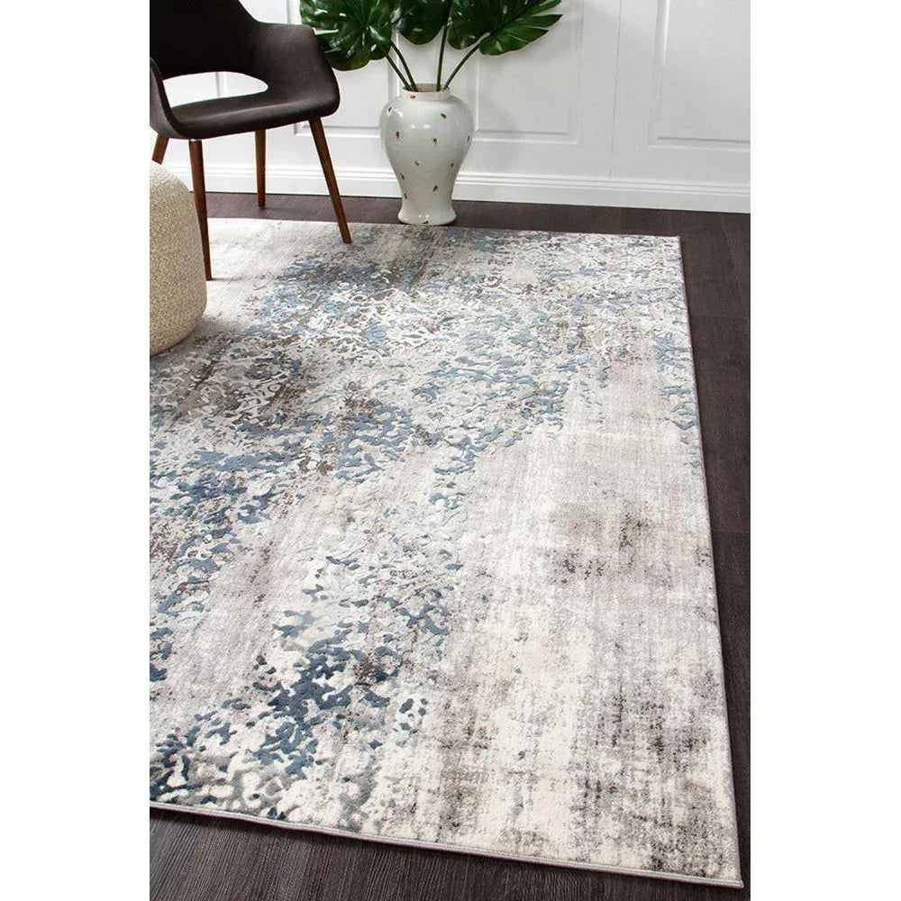 Kendra Casper Distressed Modern Rug Blue Grey White