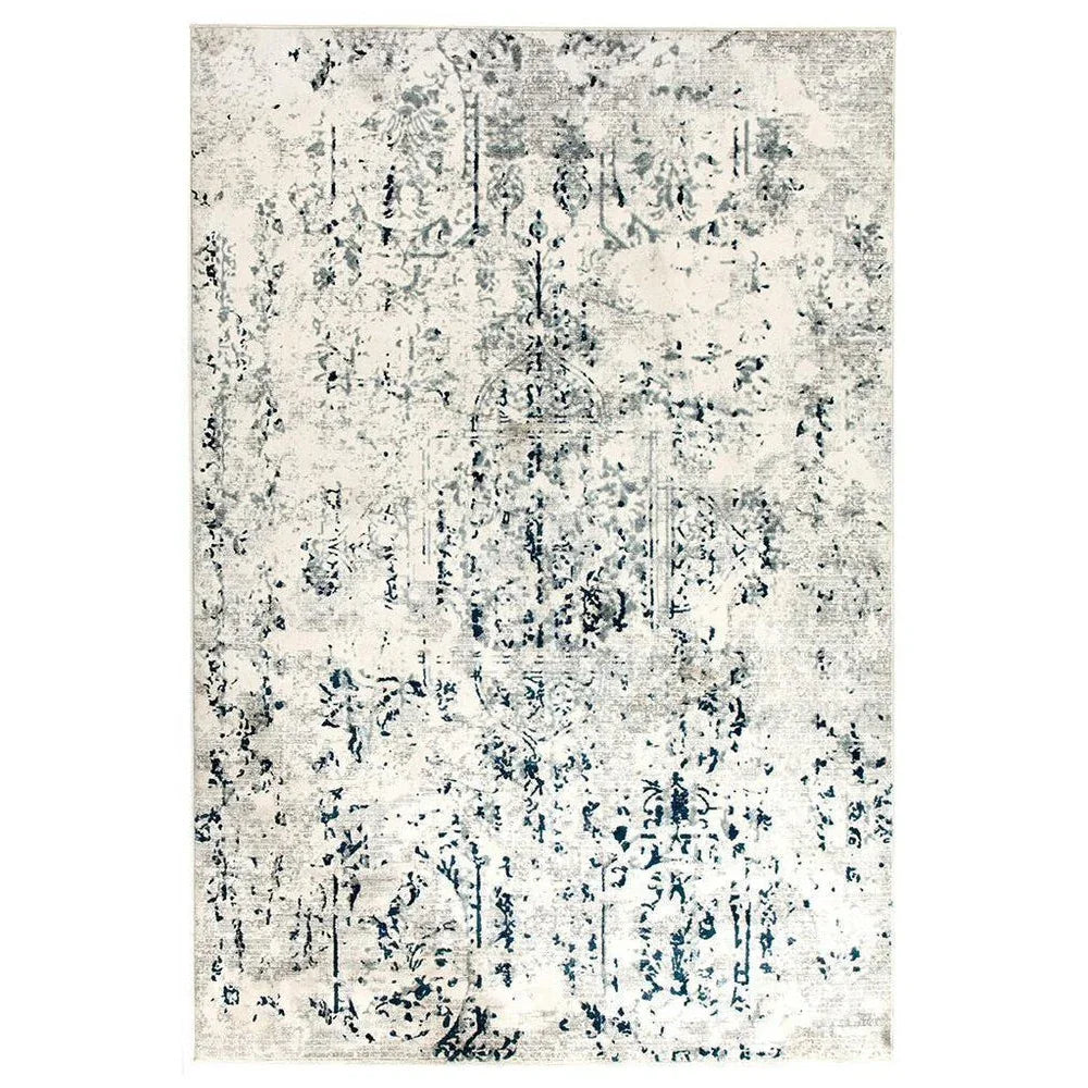 Kendra Farah Distressed Contemporary Rug White Blue Grey