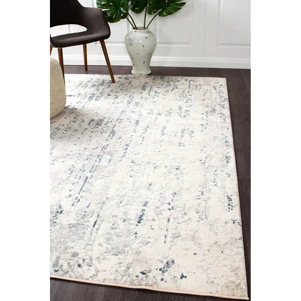 Kendra Farah Distressed Contemporary Rug White Blue Grey
