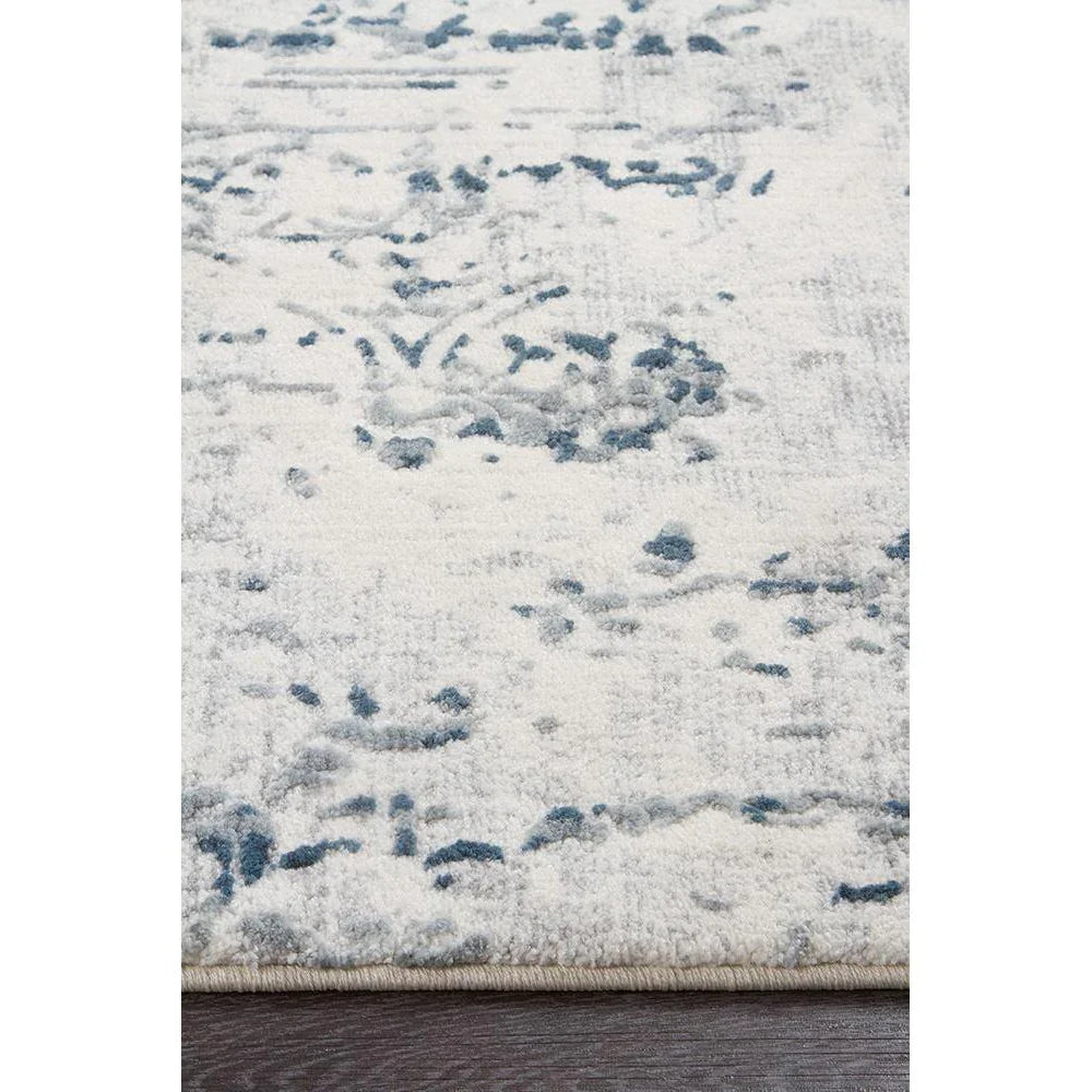 Kendra Farah Distressed Contemporary Rug White Blue Grey