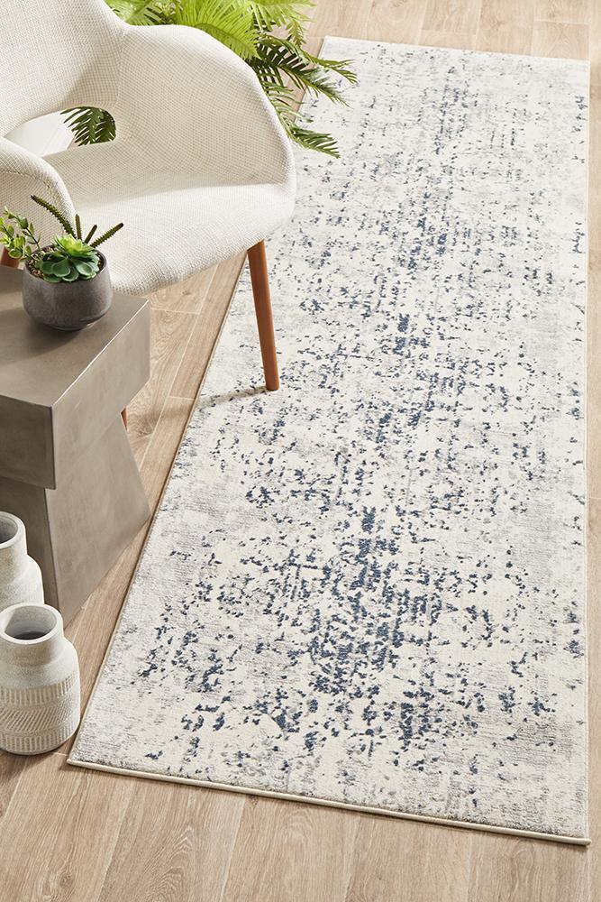 Kendra Farah Distressed Contemporary Rug White Blue Grey - ICONIC RUGS