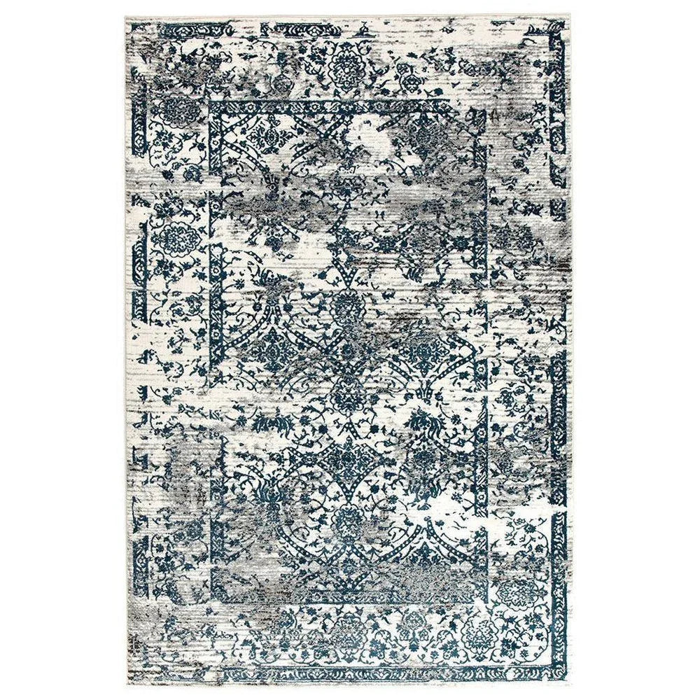 Kendra Yasmin Distressed Transitional Rug White Blue Grey
