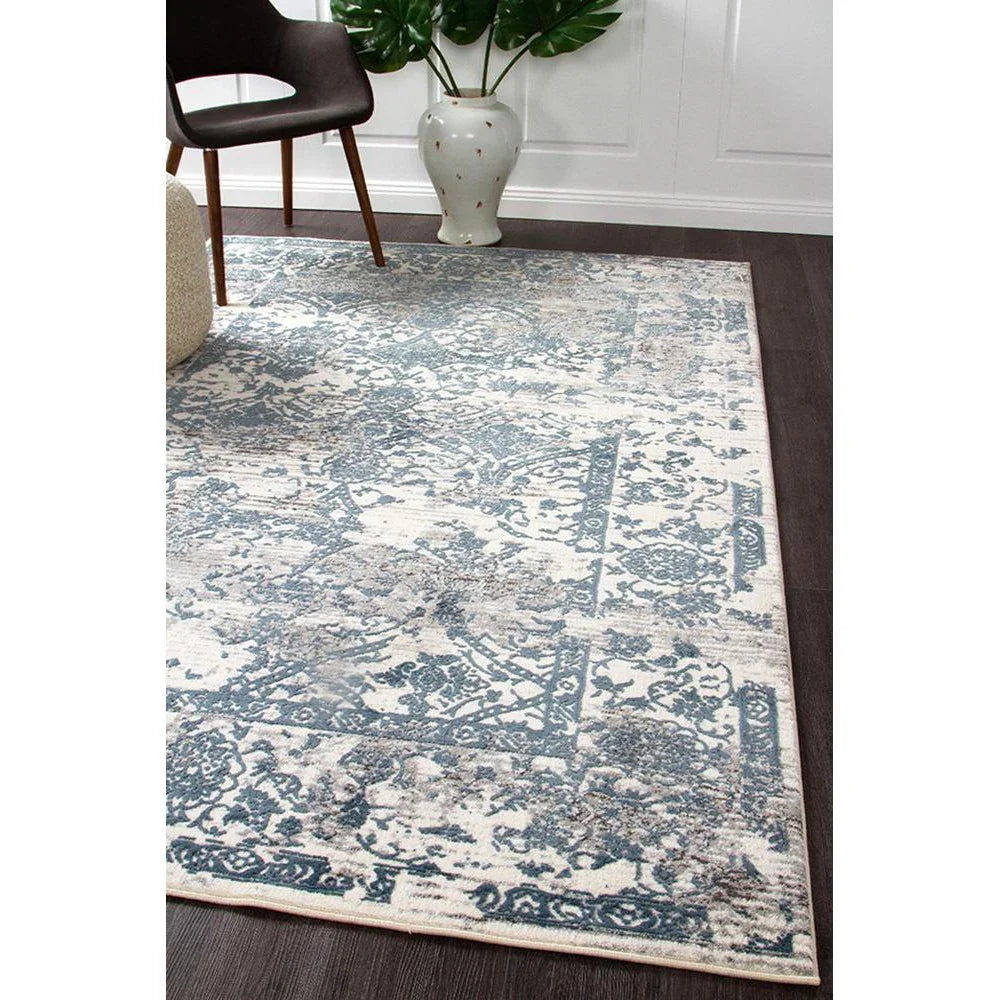 Kendra Yasmin Distressed Transitional Rug White Blue Grey