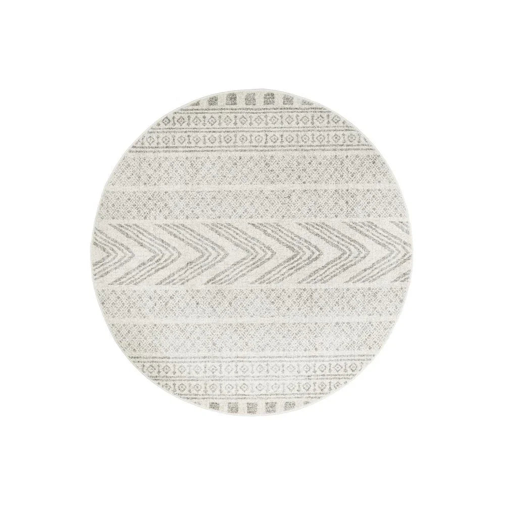 Mirage Adani  Modern Tribal Design Grey Round Rug - ICONIC RUGS
