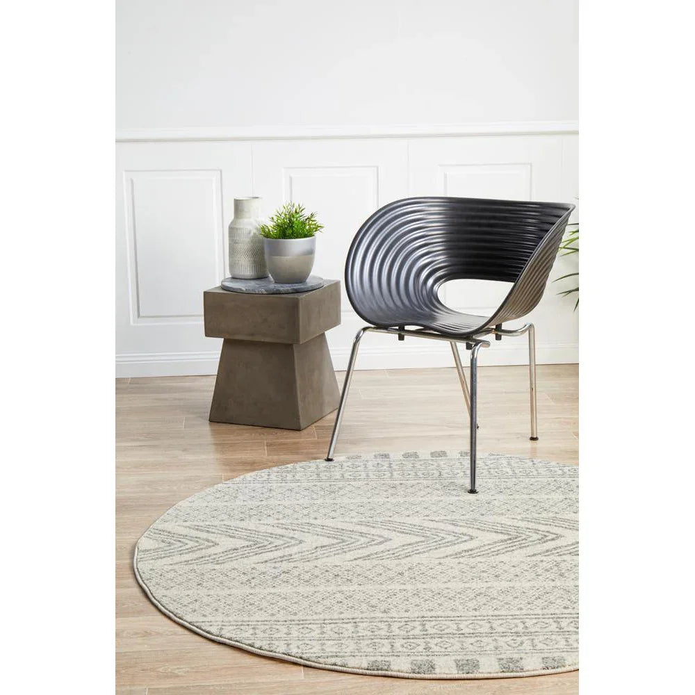 Mirage Adani  Modern Tribal Design Grey Round Rug - ICONIC RUGS