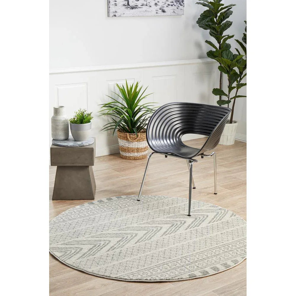 Mirage Adani  Modern Tribal Design Grey Round Rug - ICONIC RUGS