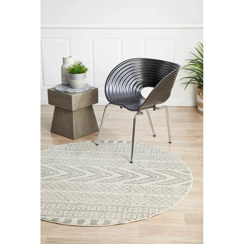 Mirage Adani  Modern Tribal Design Grey Round Rug - ICONIC RUGS