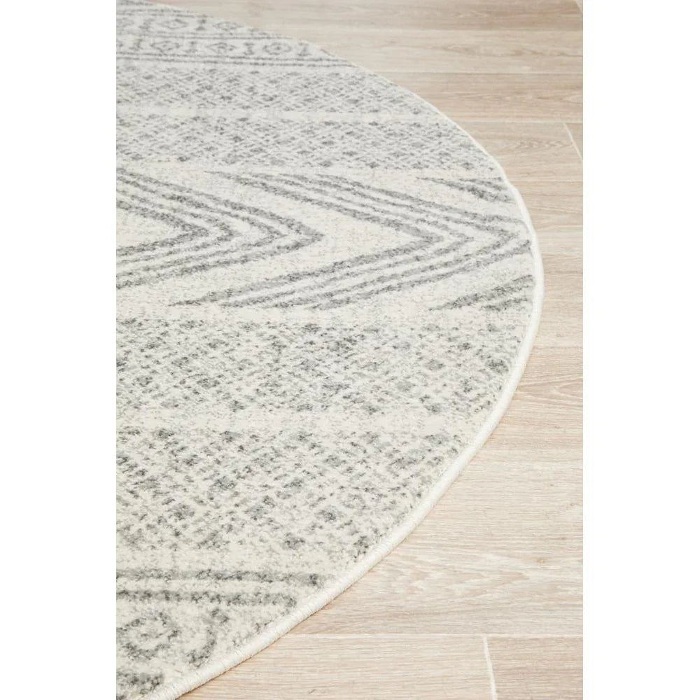 Mirage Adani  Modern Tribal Design Grey Round Rug - ICONIC RUGS