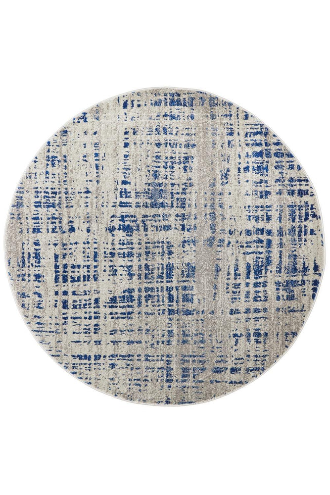 Mirage Ashley Abstract Modern Blue Grey Round Rug - ICONIC RUGS