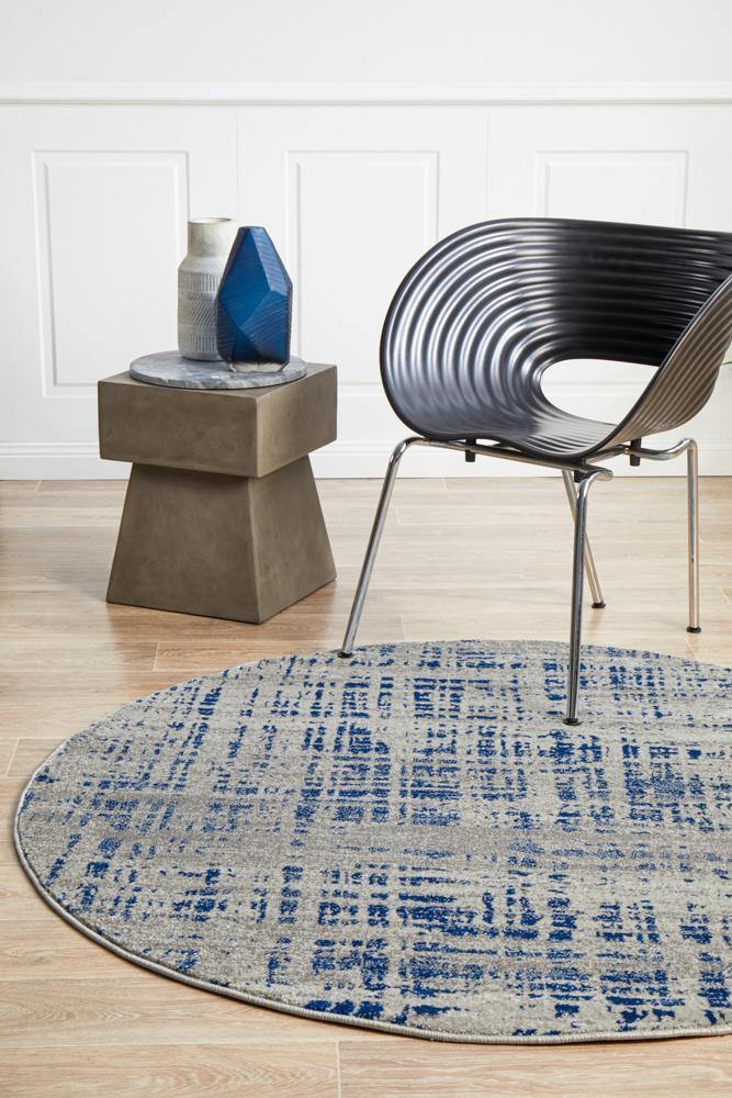 Mirage Ashley Abstract Modern Blue Grey Round Rug - ICONIC RUGS