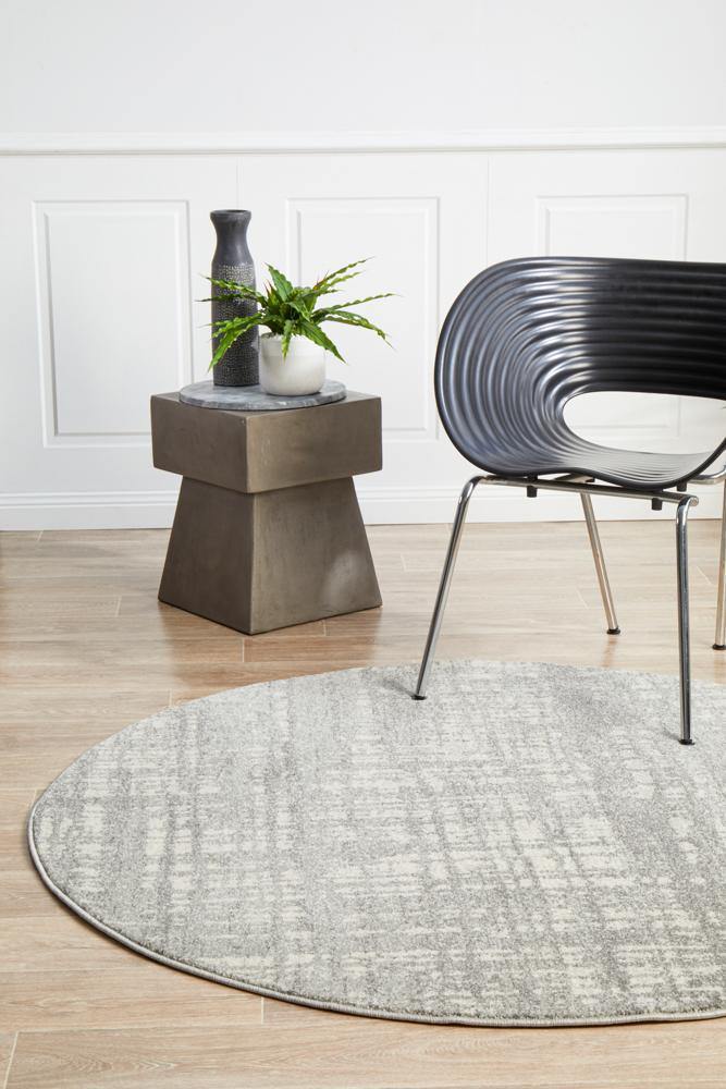 Mirage Ashley Abstract Modern Silver Grey Round Rug - ICONIC RUGS