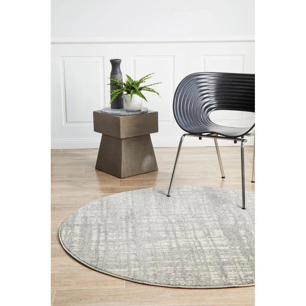 Mirage Ashley Abstract Modern Silver Grey Round Rug - ICONIC RUGS