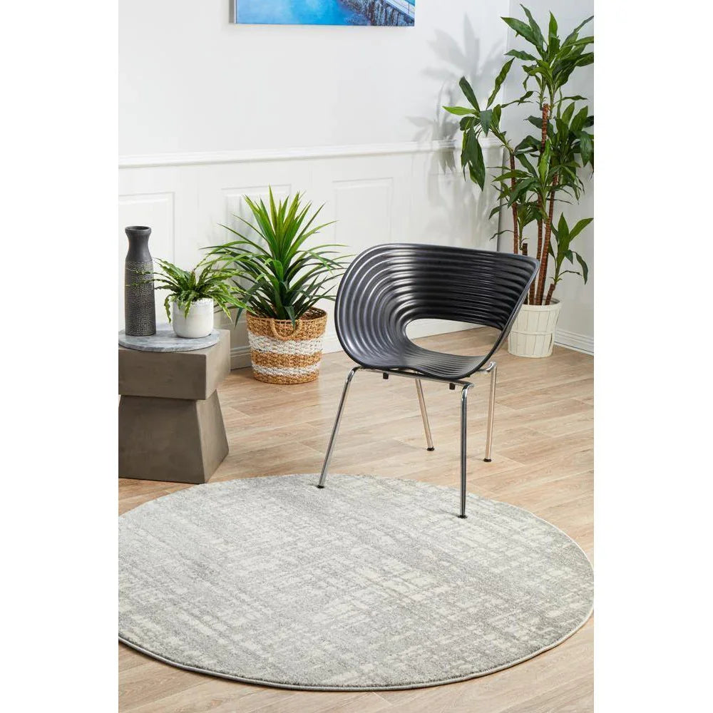 Mirage Ashley Abstract Modern Silver Grey Round Rug - ICONIC RUGS