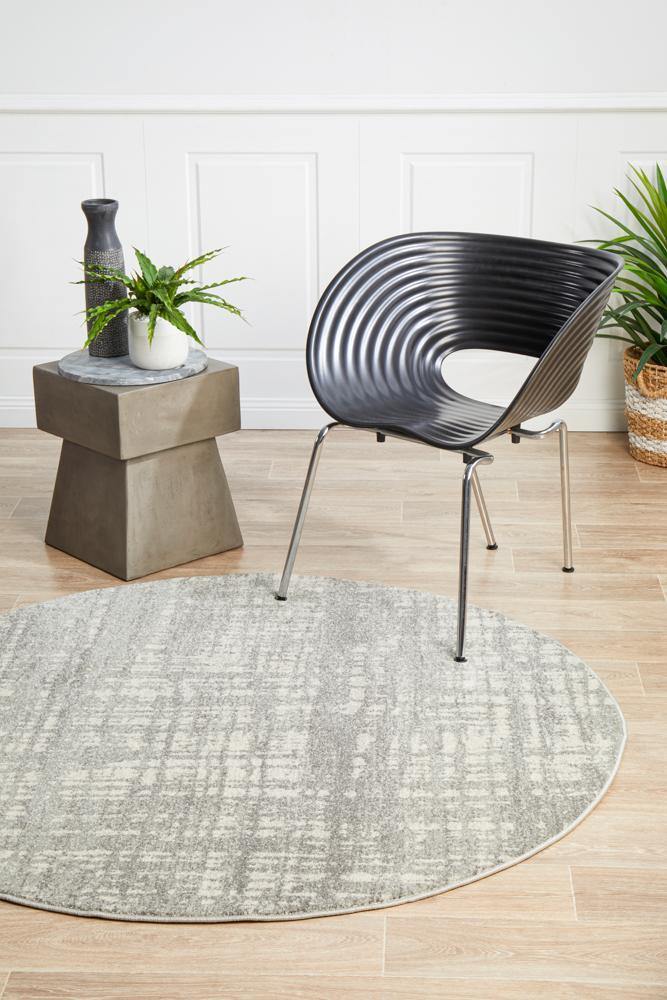 Mirage Ashley Abstract Modern Silver Grey Round Rug - ICONIC RUGS